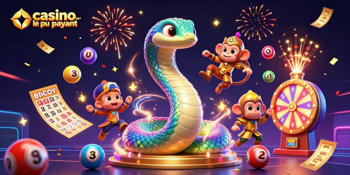 Les gagnants du casino en ligne le plus payant célèbrent avec des ballons colorés et des effets lumineux.