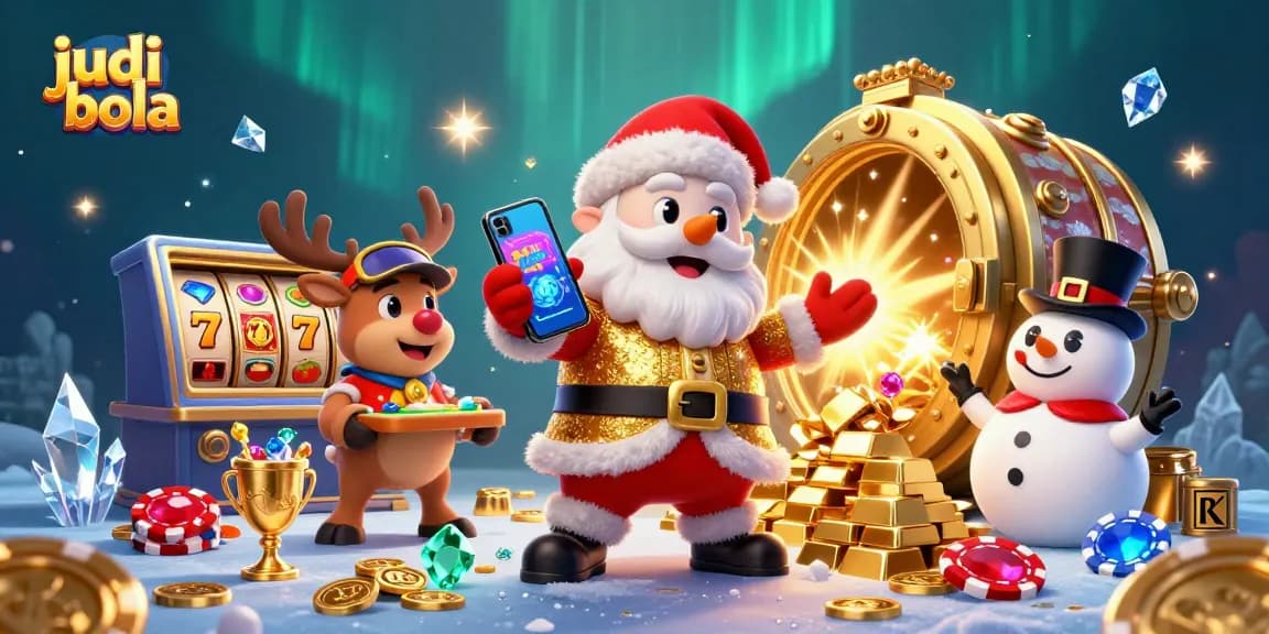 Win big with judi bola in a dazzling casino scene featuring Santa Claus and friends!