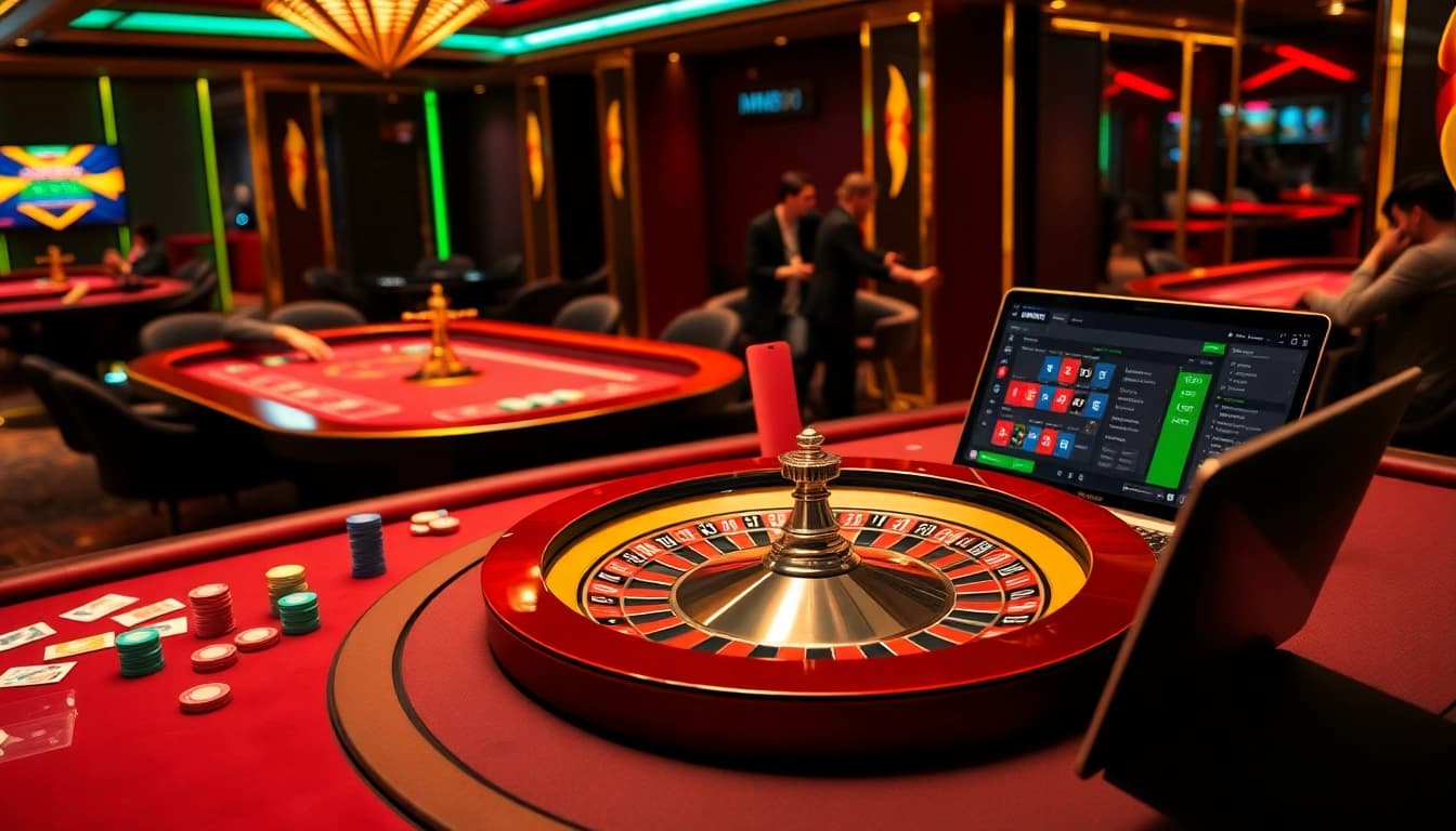 Experience the thrilling gaming atmosphere with mm88.com featuring vibrant casino tables and excited players.
