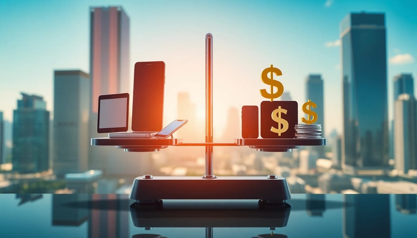 Ilustracja inflacji technologicznej z równowagą technologii i waluty.