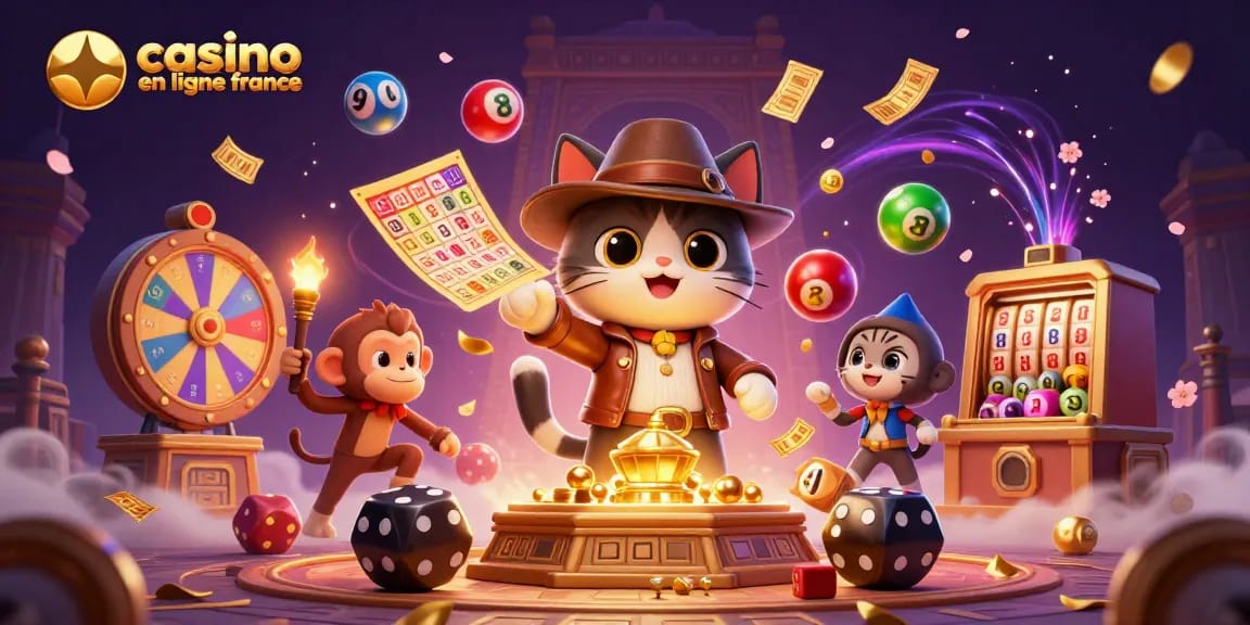 Découvrez le meilleur casino en ligne France avec une illustration captivante du chat aventurier et ses jeux palpitants.