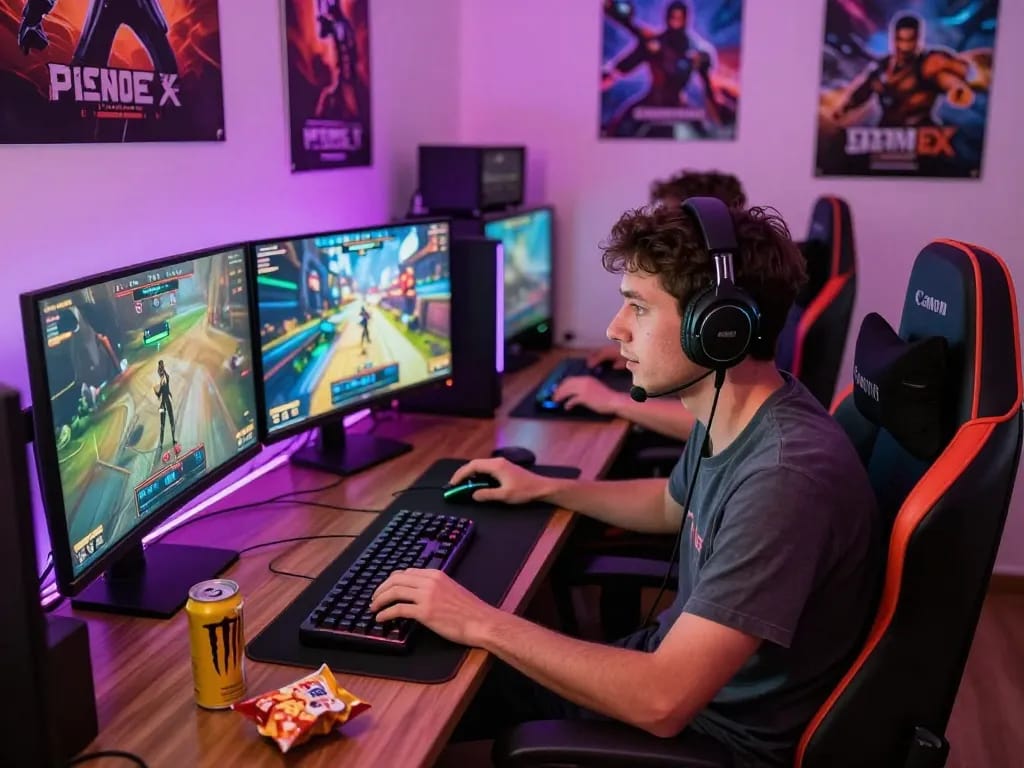 Engaged gamer in ligasedayu community, competing in an exciting online tournament.