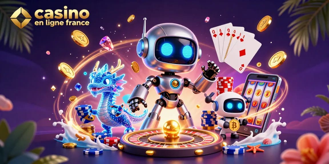 Plongez dans l'univers du casino en ligne France avec des personnages animés captivants regroupés autour d'éléments de jeu fascinants et brillants.