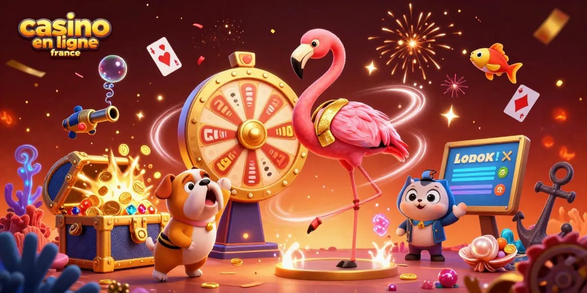 Découvrez l'univers vibrant du casino en ligne France avec des personnages animés excités.