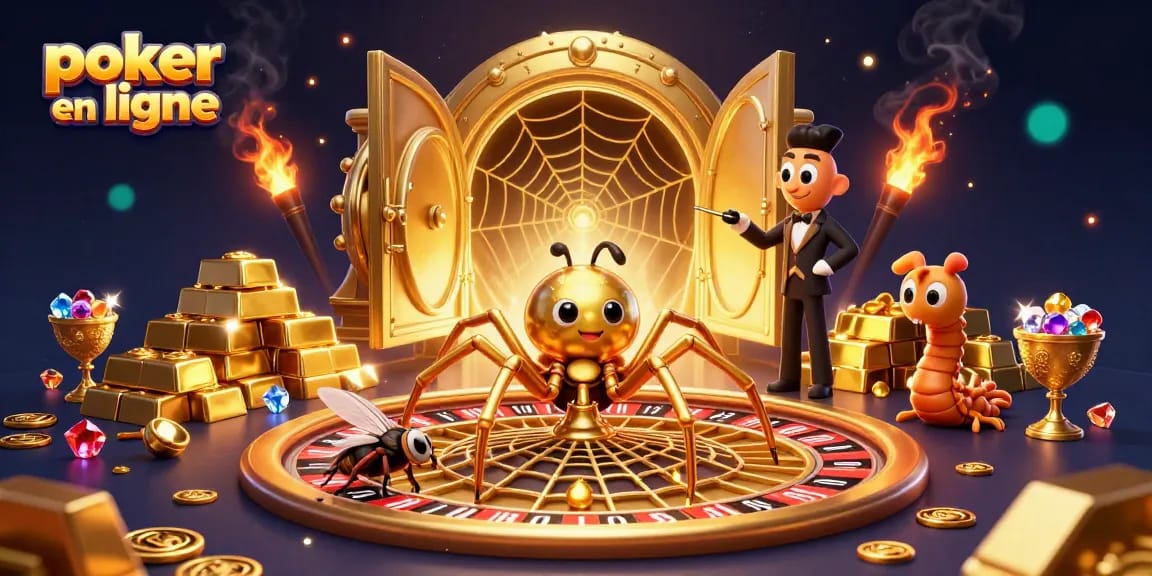 Plongez dans l'univers du poker en ligne avec une illustration 3D détaillée, où la stratégie se mêle à l'adrénaline des paris.
