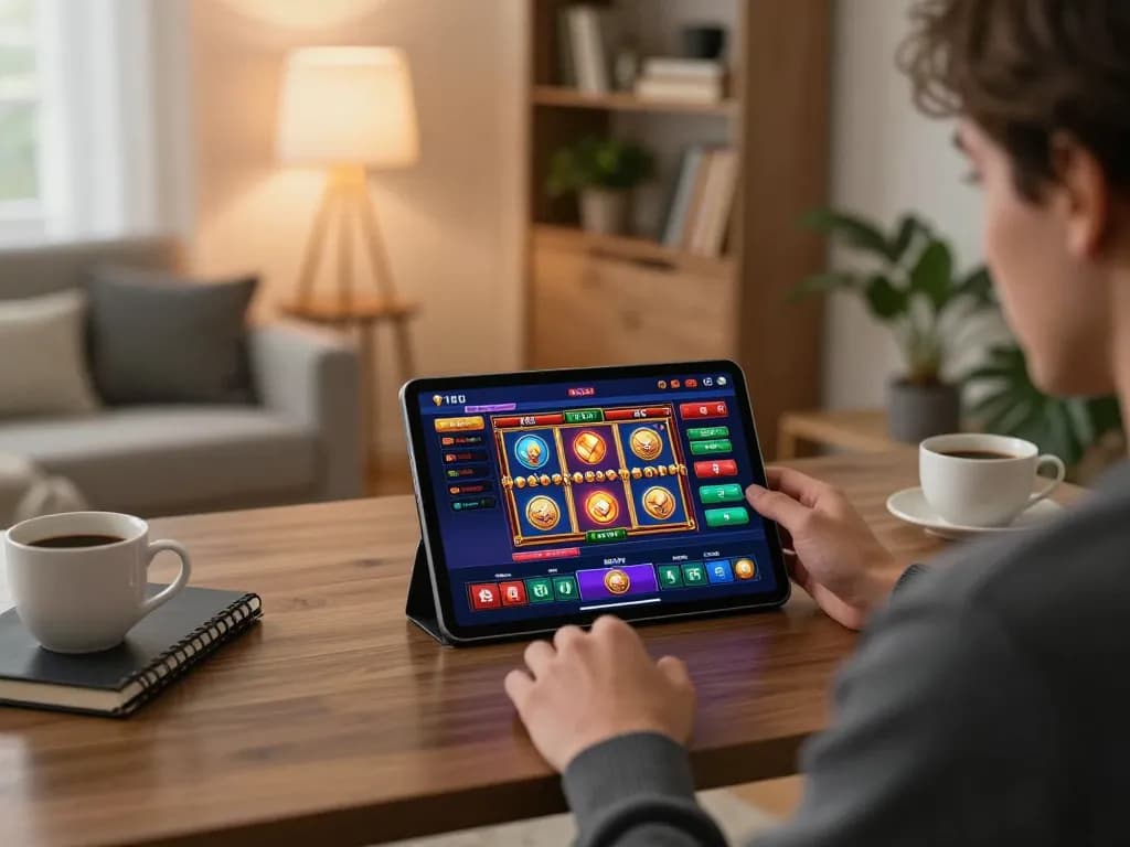 Engaging with the latest casino app on a tablet via https://3win.blue/ in a cozy home setup.