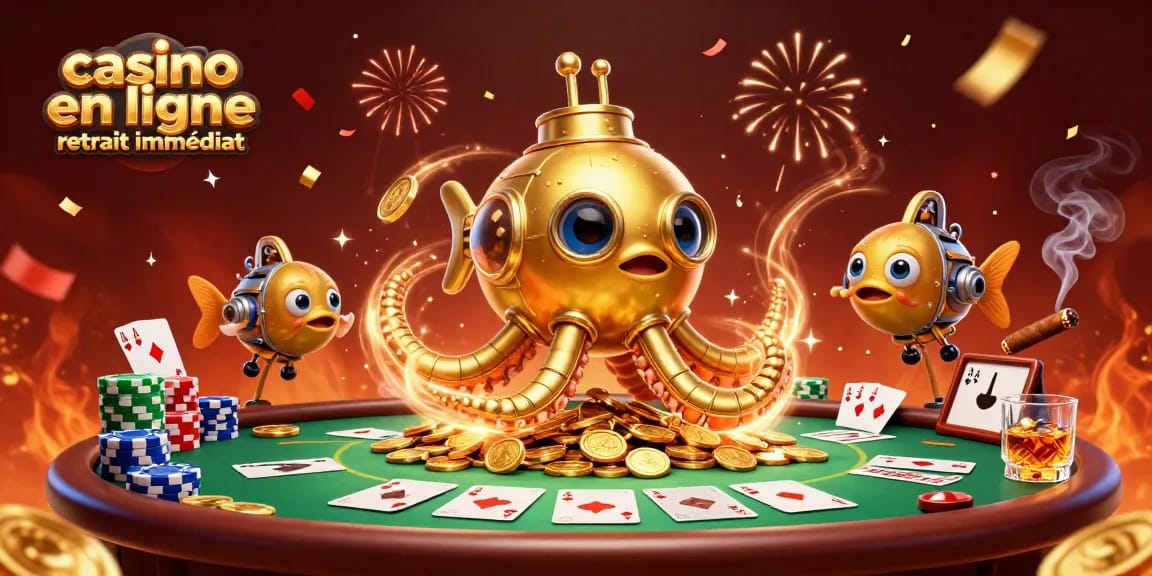 Jouez à casino en ligne retrait immédiat et remportez des gains avec un kraken sous-marin aux tentacules dorés.