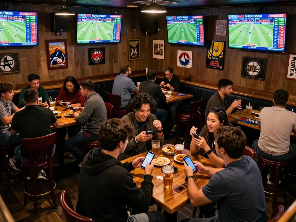 Witnessing live betting options at https://keotructuyen.com.mx/ during an exciting sports match in a vibrant bar atmosphere.