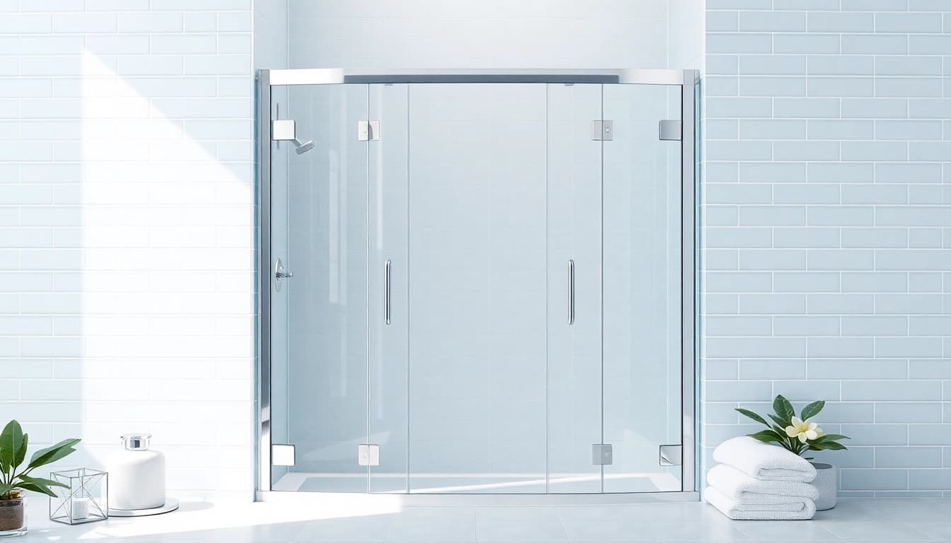 Showcasing glass shower doors reflecting modern design with sleek features in a bright bathroom.