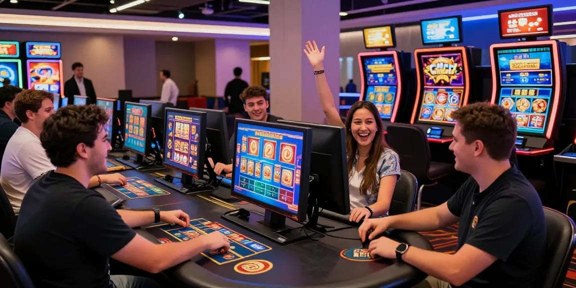 Players enjoying games at online casinos that accept credit card with vibrant atmosphere and dynamic lighting.