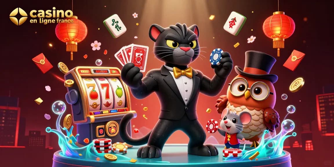 Jouer au casino en ligne France avec une panthère élégante, un hibou et une souris chanceuse.