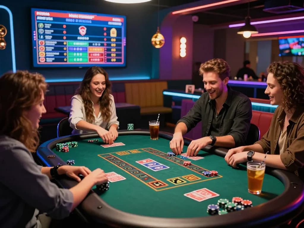 Friends enjoying a lively bong99 live casino game night with excitement and winning moments.