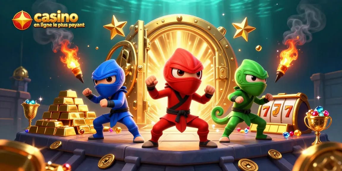 Cette illustration dynamique met en scène la team de ninjas caméléons et évoque le casino en ligne le plus payant avec sa richesse visuelle spectaculaire.