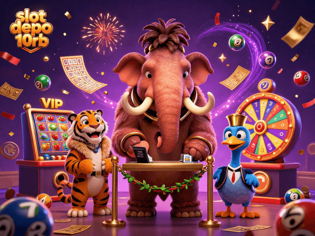 Engage in the vibrant world of gambling with slot depo 10rb featuring lively characters and colorful casino elements.