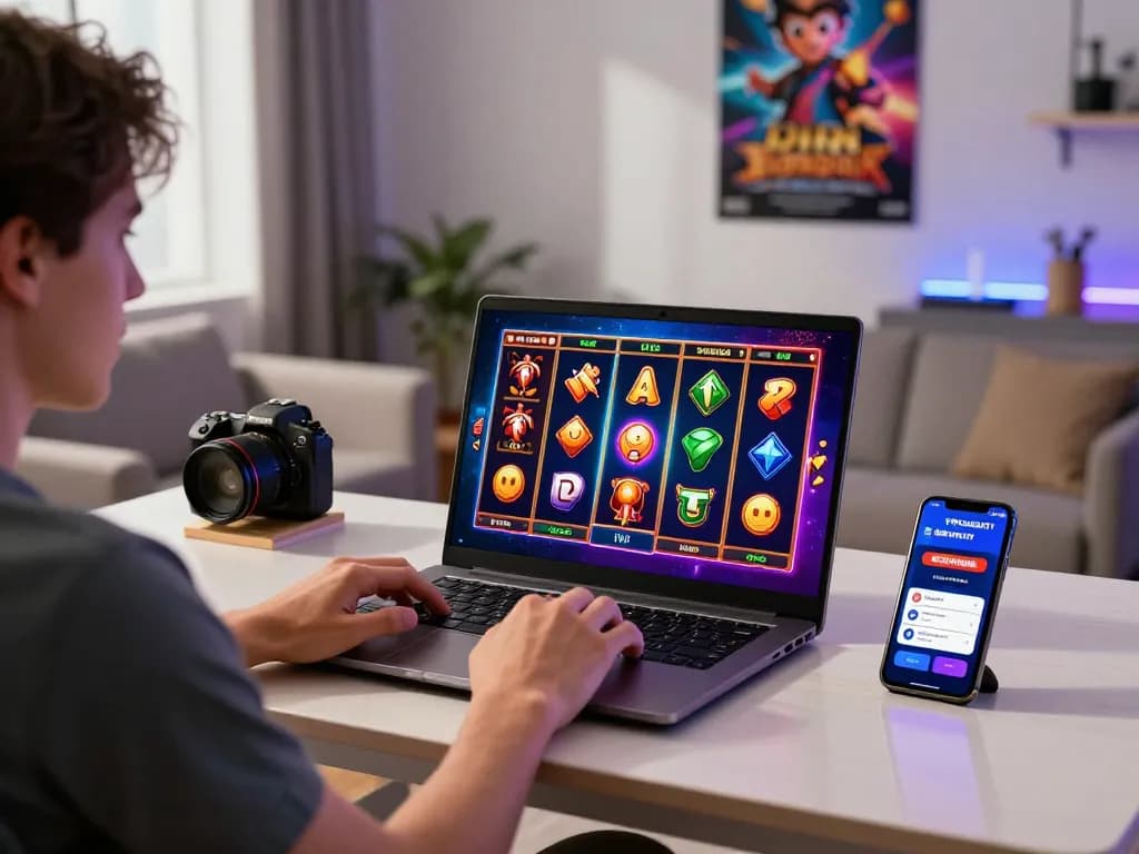 Player enjoying an immersive gaming experience on vegasslot77.com with vibrant visuals and modern setup.
