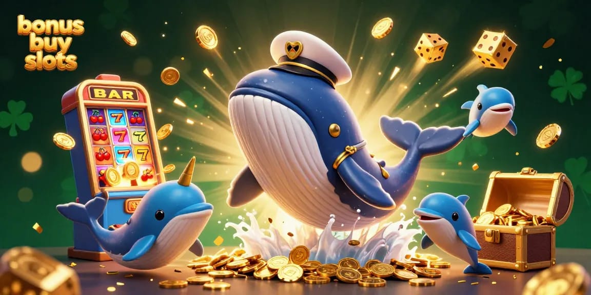 Experience the thrill of bonus buy slots with whales, narwhals, and dolphins in a casino showdown.