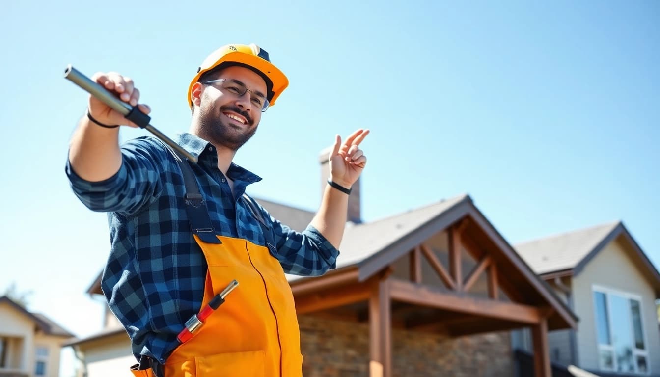 Roofing contractor inspecting a roof, showcasing expertise in residential roofing.