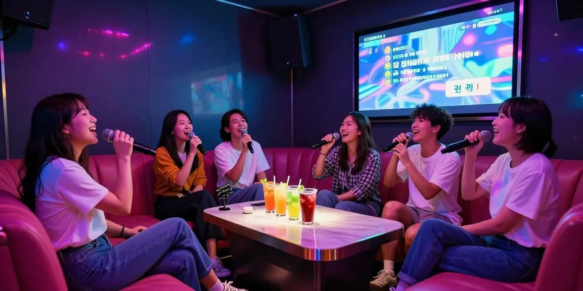 인천쓰리노에서 친구들과 함께 노래를 부르며 즐기는 화려한 분위기