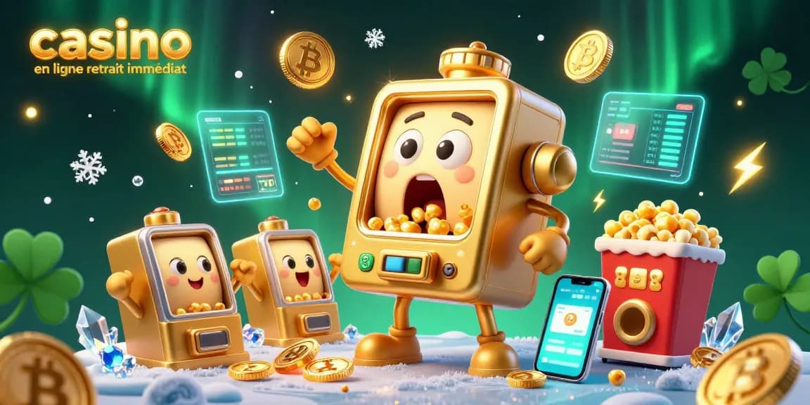 Vivrez l'excitation du jackpot avec notre illustration 3D d'un casino en ligne retrait immédiat, remplie de machines à sous et de pièces d'or.