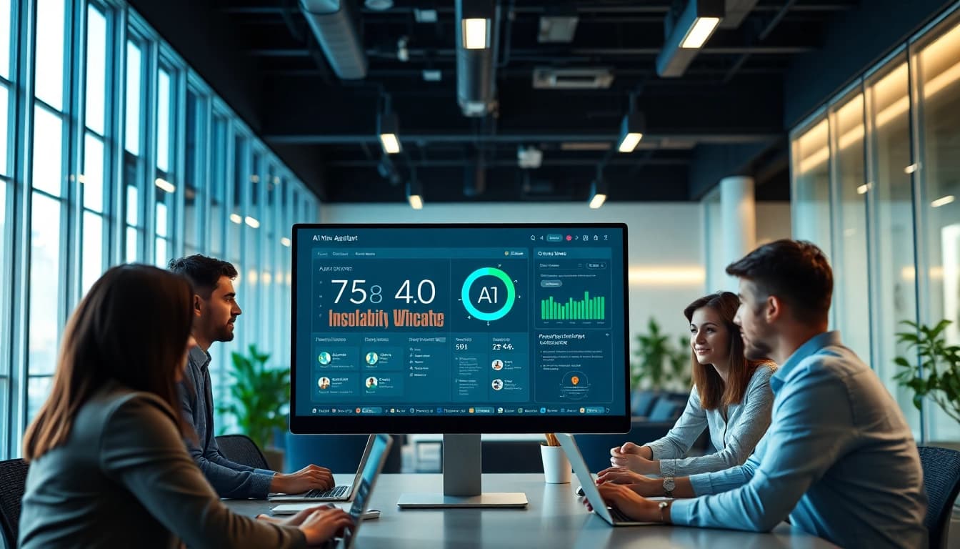 Showcase an enterprise assistant platform interface within an energetic workspace.
