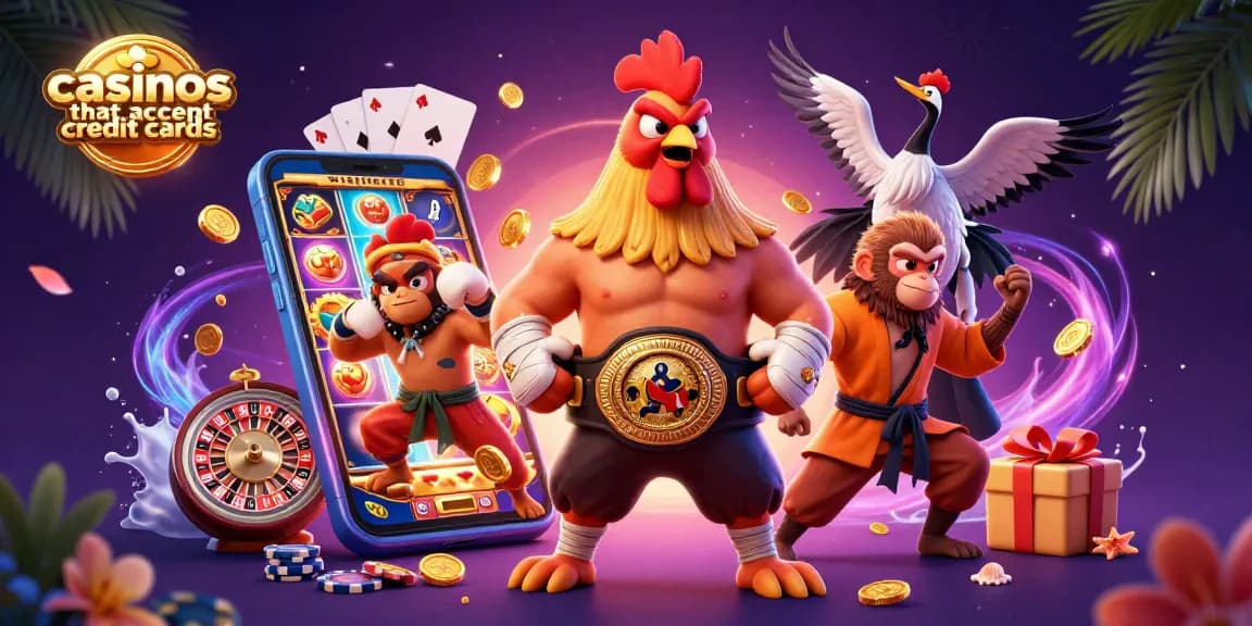 Spin and win at casinos that accept credit cards with vibrant animated characters and gaming elements.