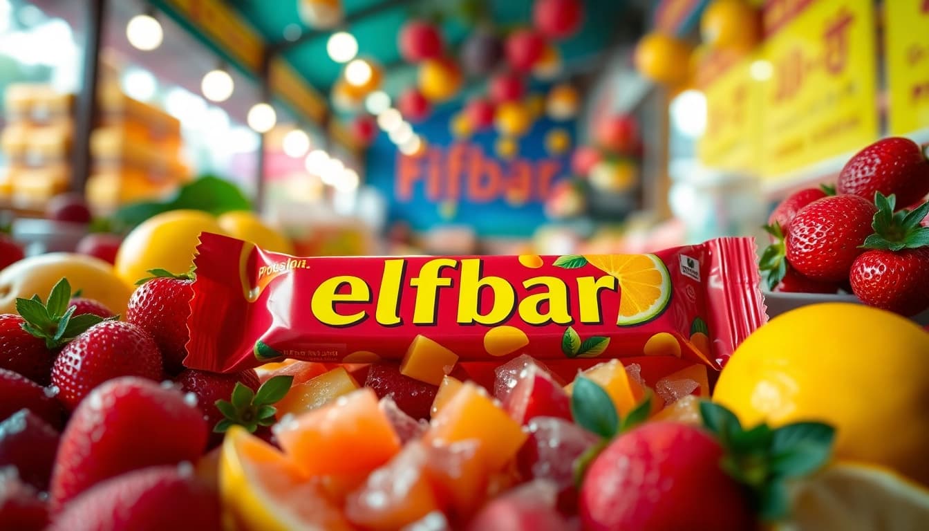 Elfbar präsentiert sich in einer lebendigen, fruchtigen Umgebung voller Geschmacksvielfalt.