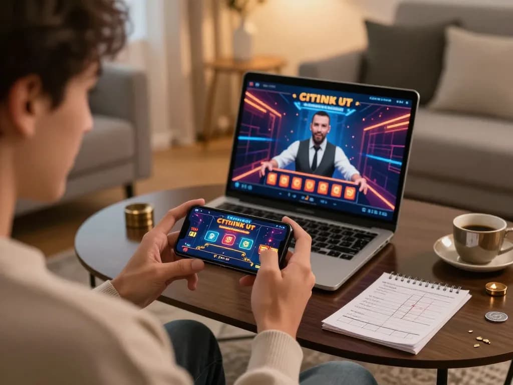 Playing exciting games at https://tg88.golf/ on a smartphone in a stylish home setting