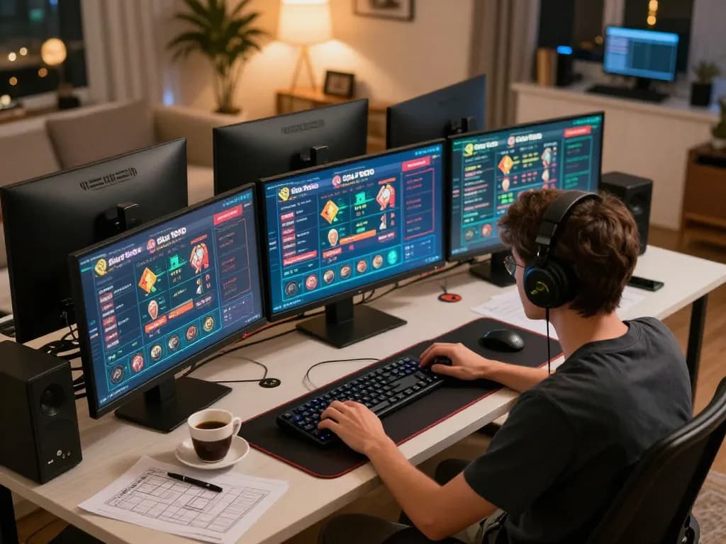 Player engaging in online betting on Situs Toto Macau with strategic notes at home.