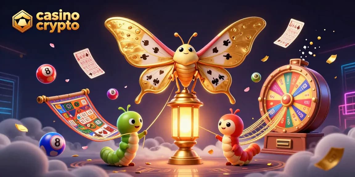 Un jeu dans un casino crypto avec un papillon atlas et des éléments de loterie animés