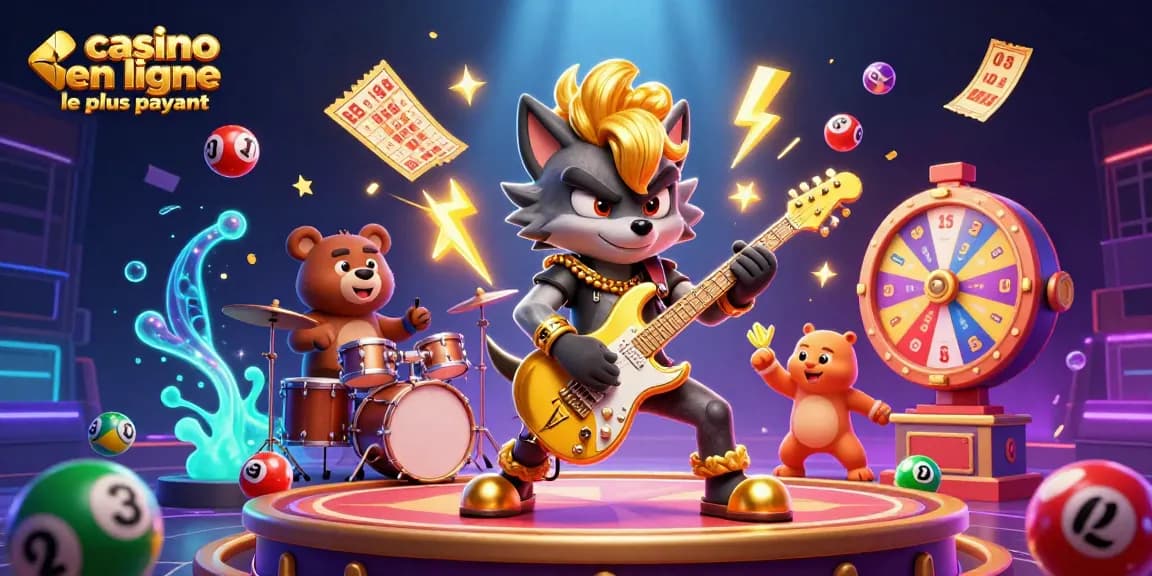 Image illustrant une rock star loup sur scène, symbolisant le casino en ligne le plus payant.