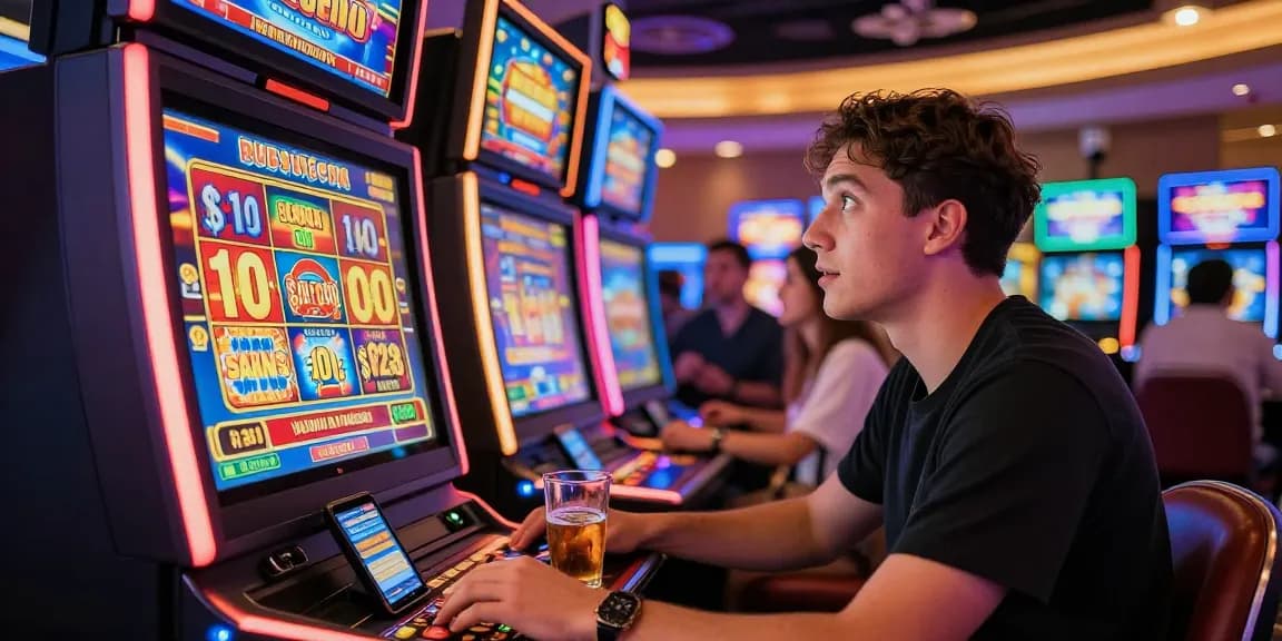 Player at https://oxfordbedbreakfast.co.uk/ enjoying Bonus Buy slots in lively casino interior, vibrant graphics and excitement.