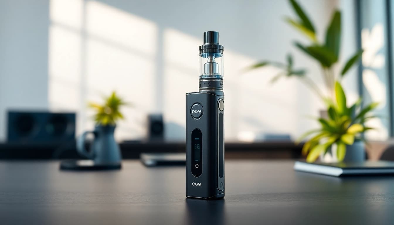 Oxva Vaporizer im eleganten Design auf einer modernen Arbeitsfläche mit sanfter Beleuchtung