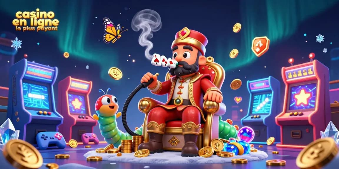 Les symboles de poker émergent des anneaux de fumée d'un maître du hookah géant dans un casino en ligne le plus payant.
