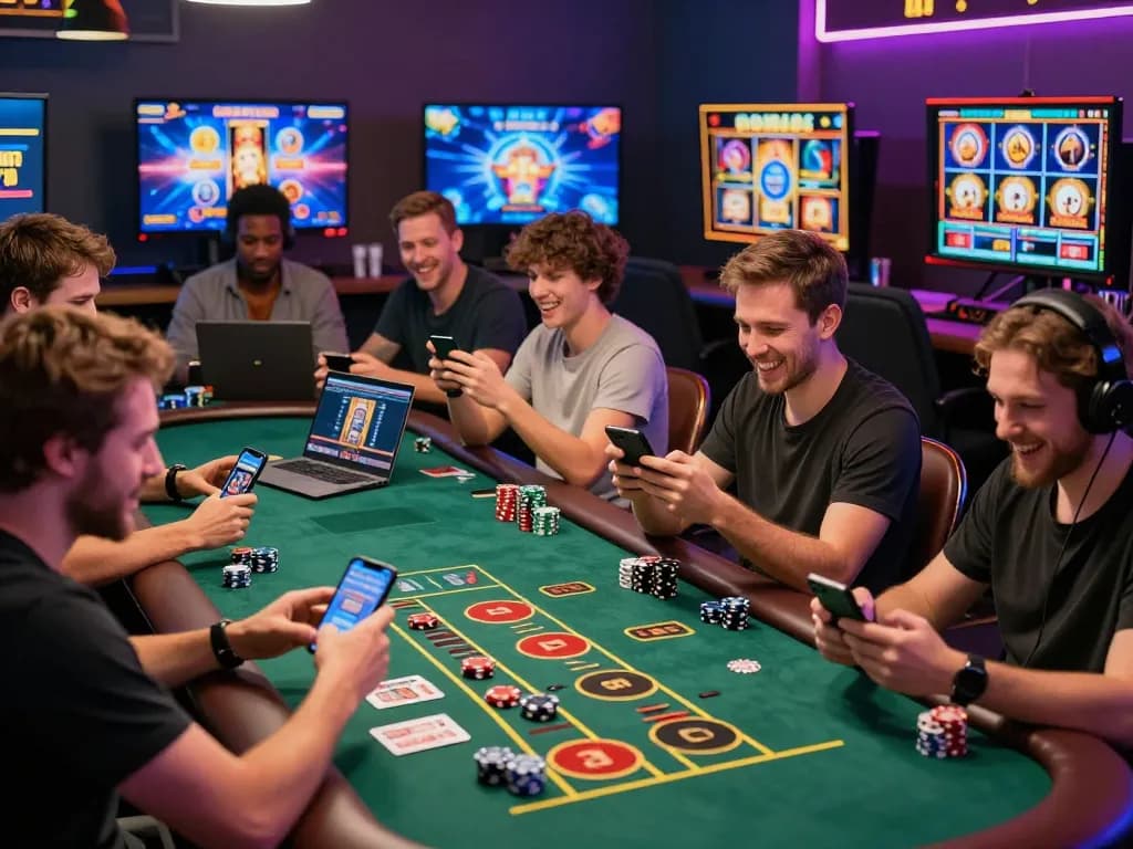 Excited players enjoying Go88's diverse gaming offerings, showcasing a vibrant online gambling atmosphere.