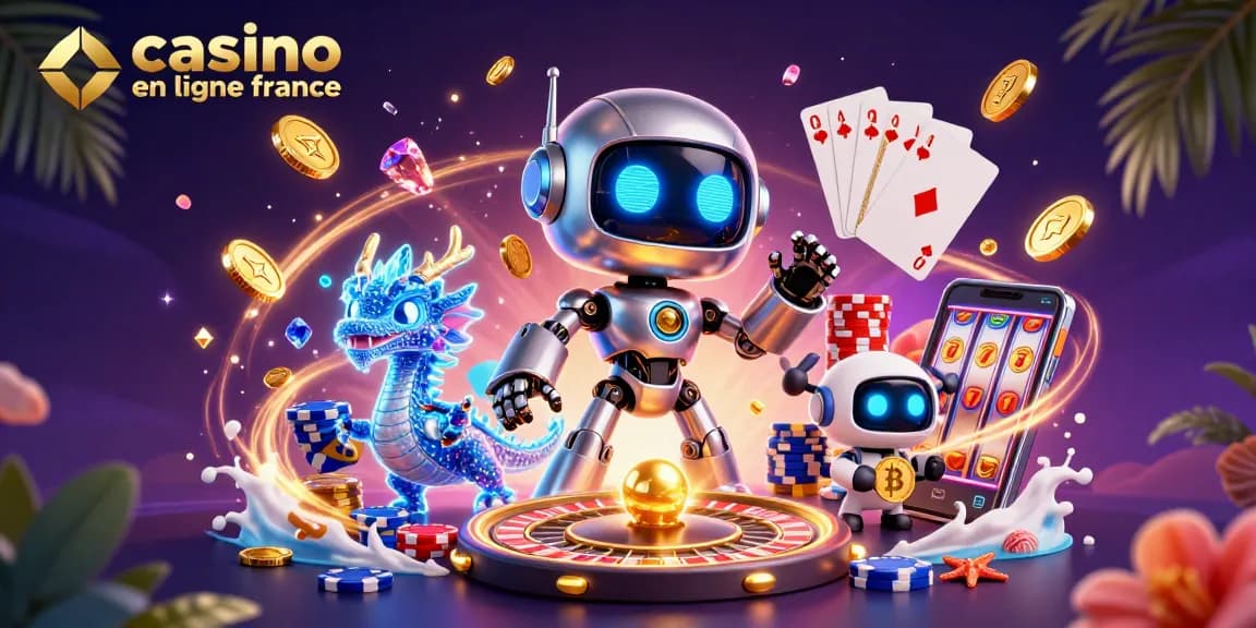 Plongez dans l'univers du casino en ligne France avec des personnages animés captivants regroupés autour d'éléments de jeu fascinants et brillants.