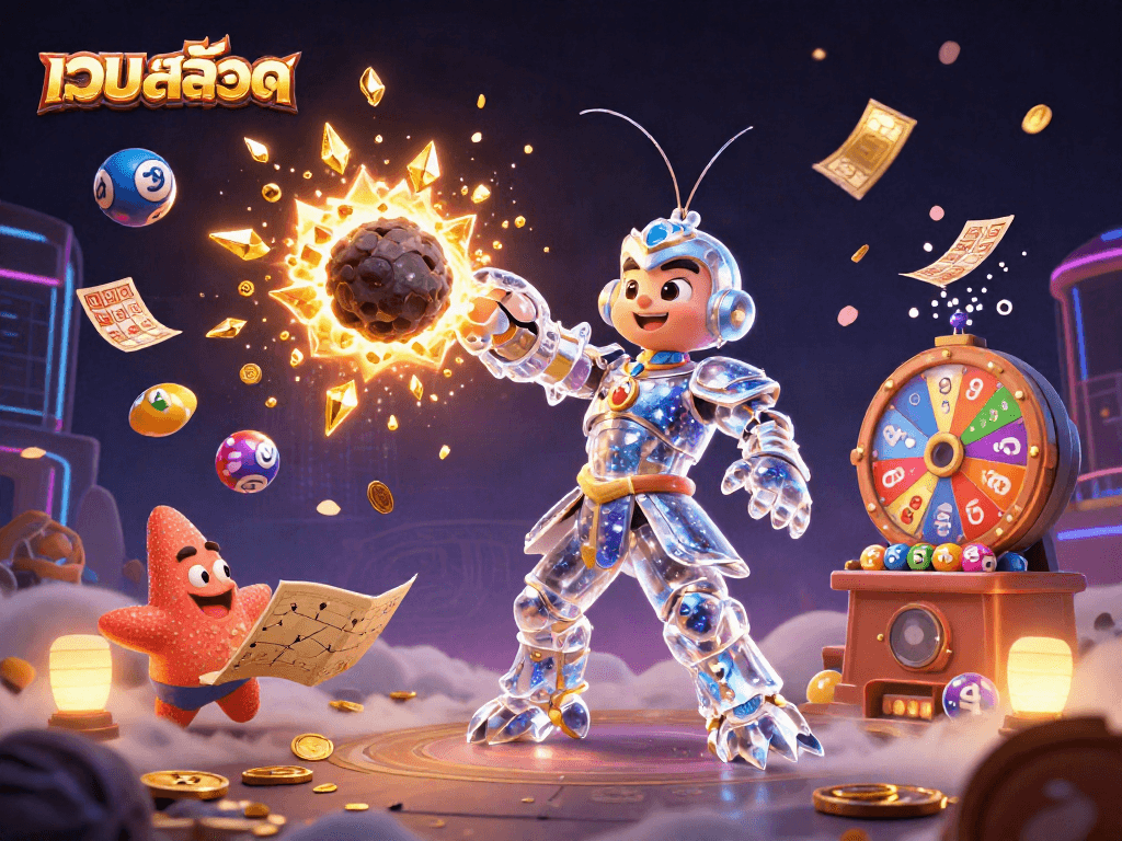 Engage with เว็บสล็อต in dynamic 3D galactic action featuring vibrant lottery elements and mystical visuals.