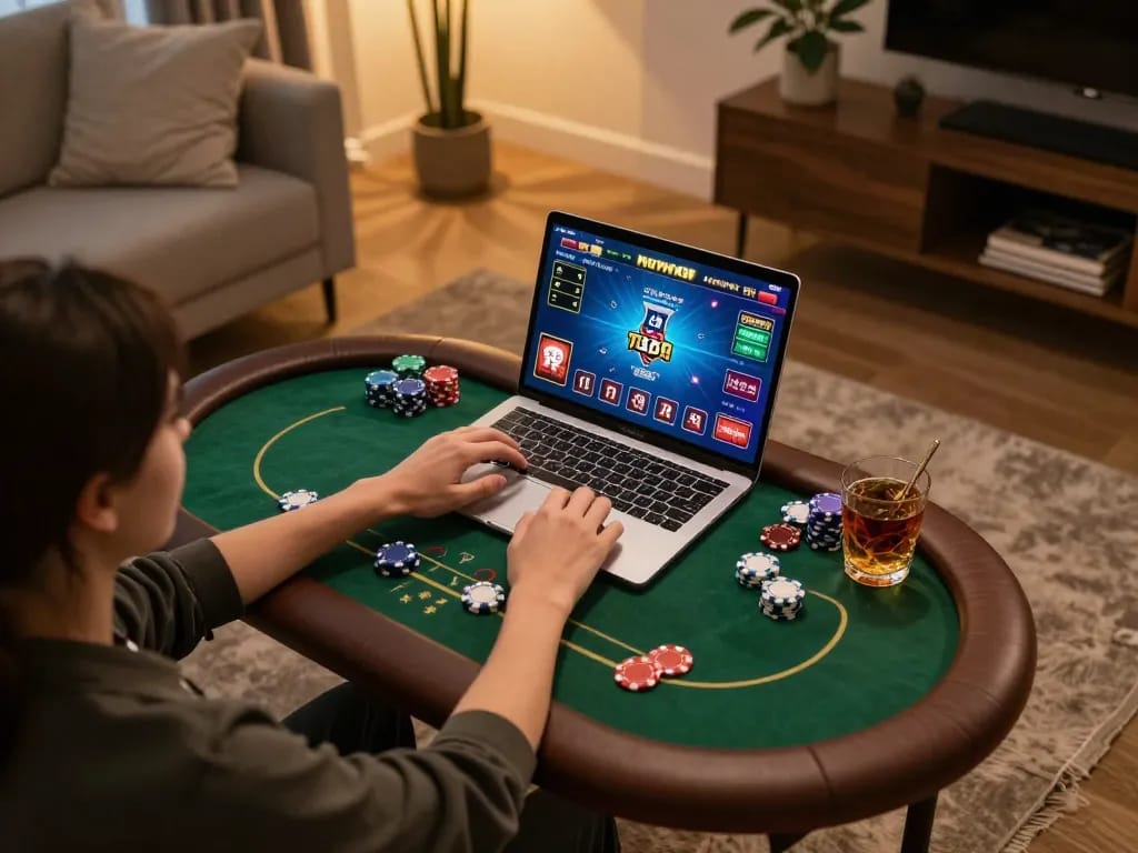 Engaging in online poker gaming on tg88, showcasing vibrant interface and cozy atmosphere.