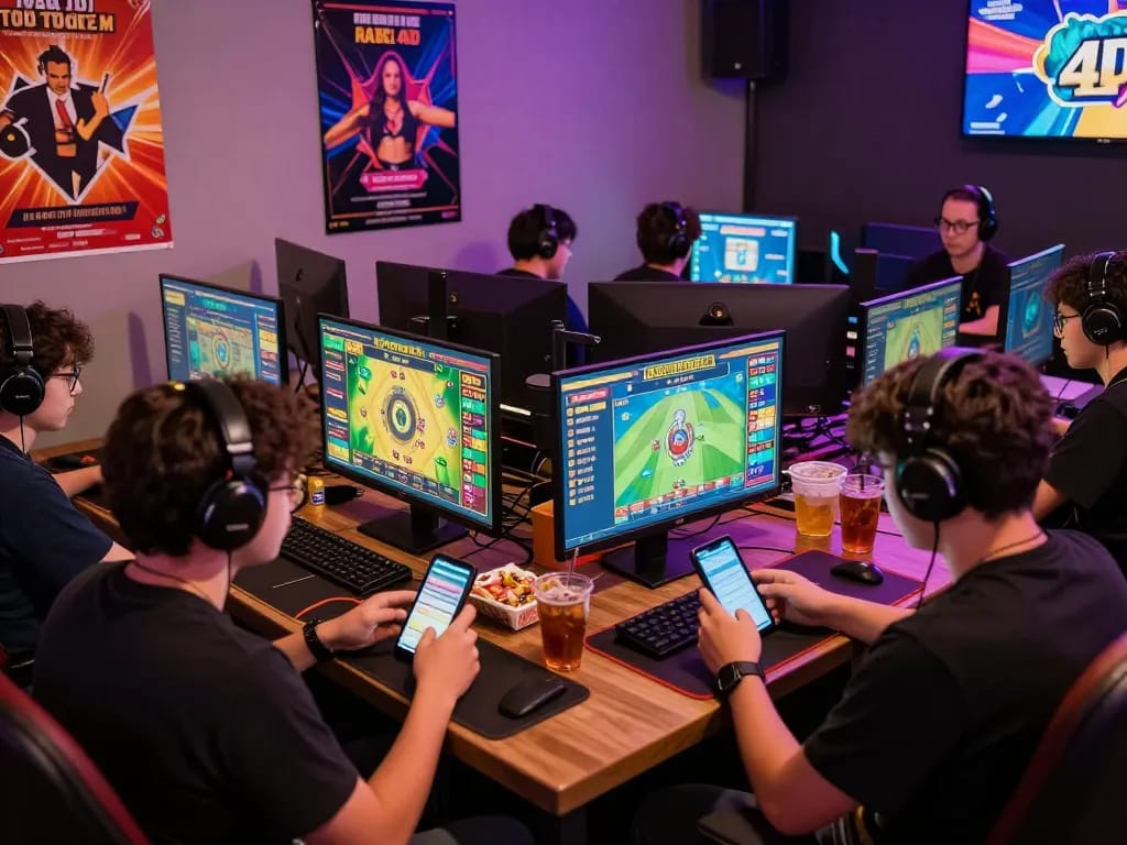 Players engaging in a lively bayitoto Toto Togel 4D game session, showcasing excitement and community