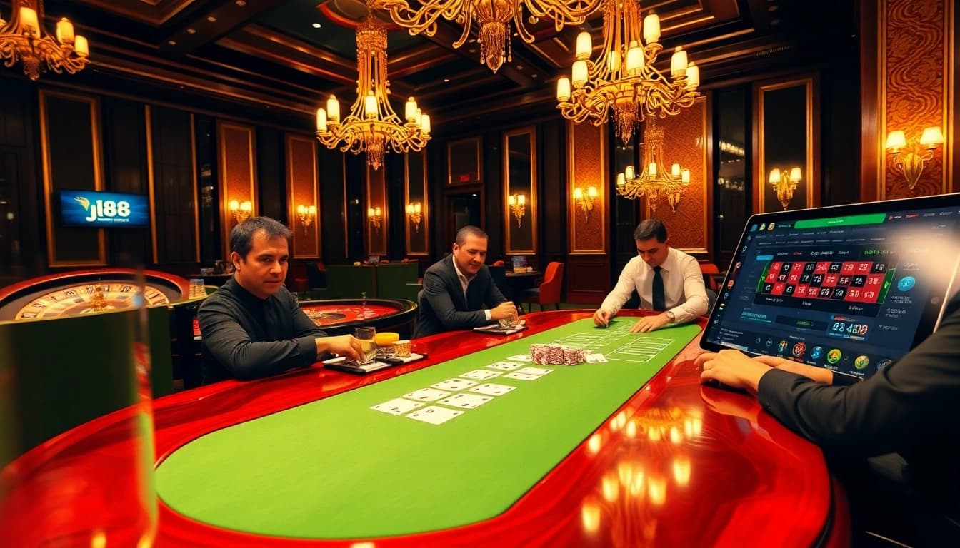 Experience the thrill of high-stakes poker at j88 with vibrant casino elements and dynamic gameplay.