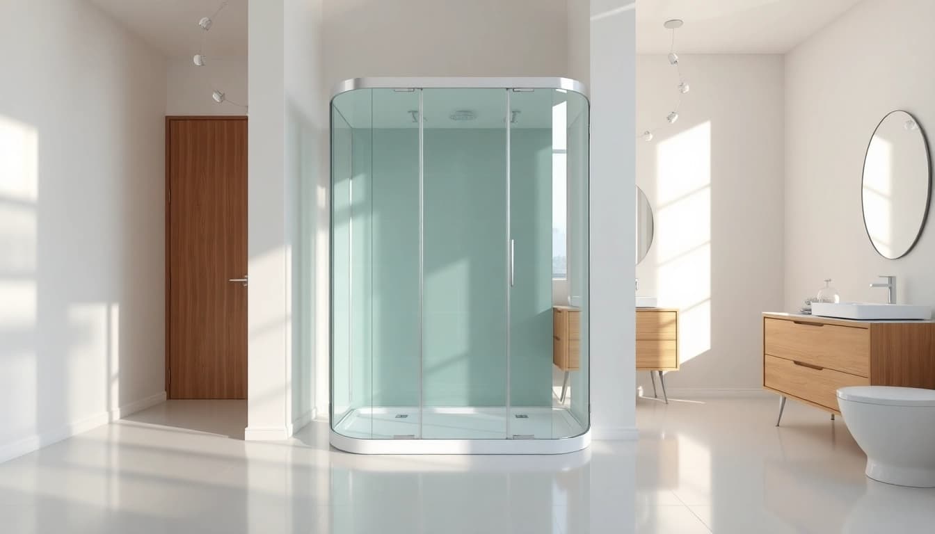 Erleben Sie die sonni Duschkabine in einem eleganten Badezimmer mit modernem Design.