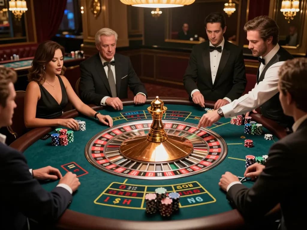 Players enjoying a thrilling roulette game at FIVE88 casino with a croupier in action.