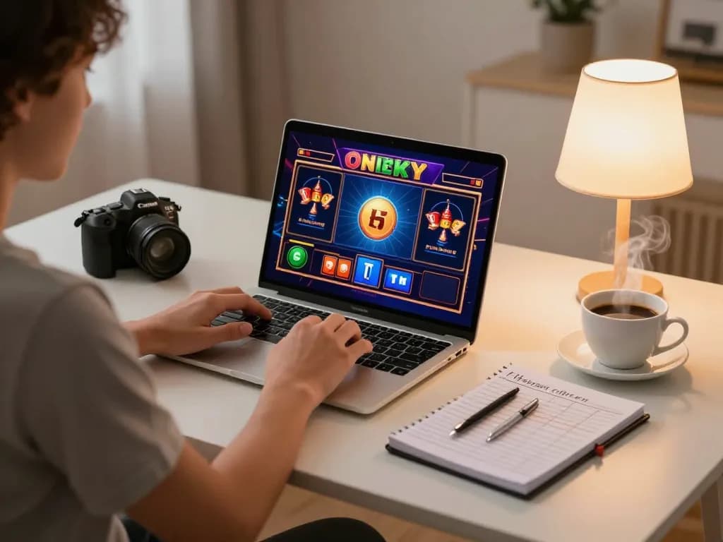 Engaging mau777 login session on a laptop with a player using a betting strategy notebook.