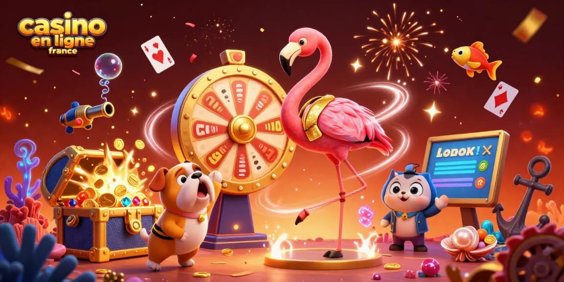 Découvrez l'univers vibrant du casino en ligne France avec des personnages animés excités.