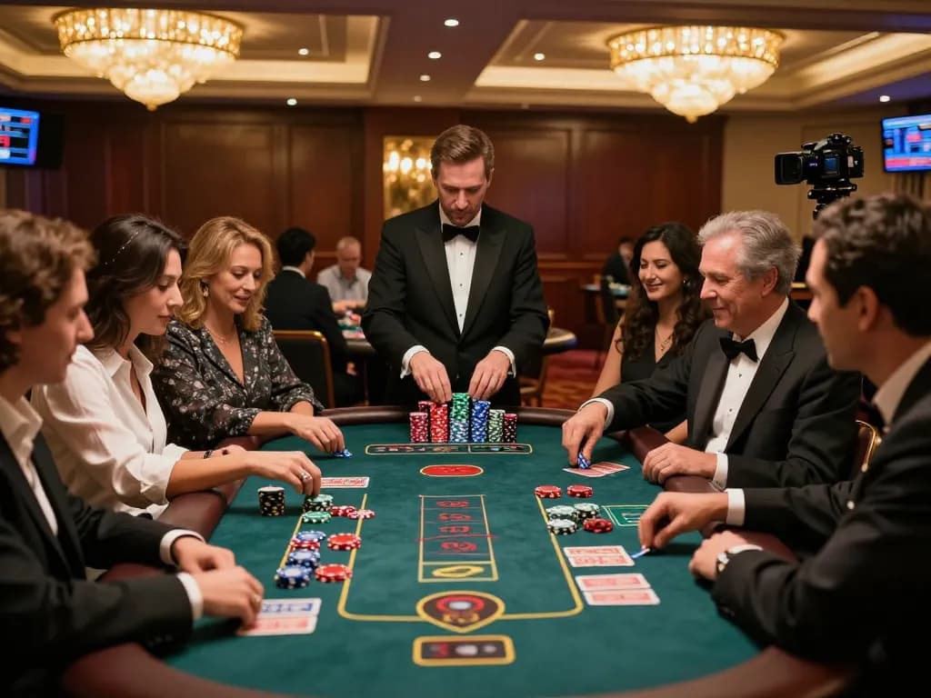 Players strategizing at blackjack tables in an upscale casino atmosphere showcasing atq com.