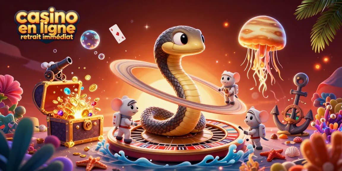 Placer vos mises avec "casino en ligne retrait immédiat" sur un serpent Saturne en roulette trônant dans un univers coloré.