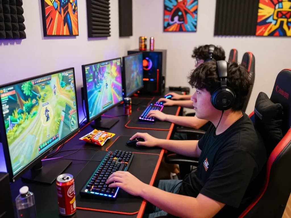 Engaging online gamer enjoying mantra88 with a dynamic gaming setup.