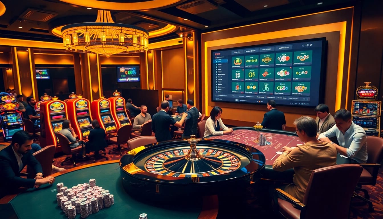 Players enjoying gaming options at QQ88 casino, highlighting excitement and professional atmosphere.