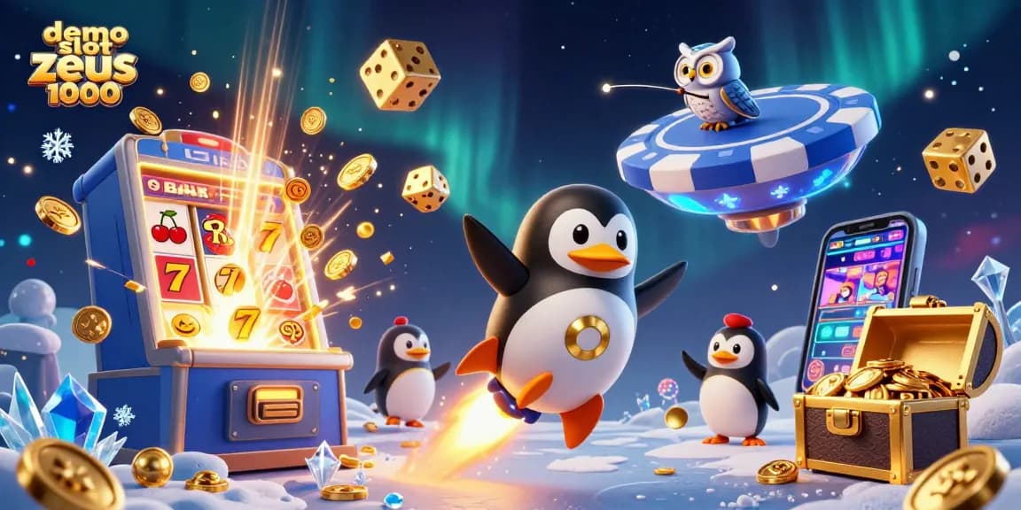 Experience the thrill of demo slot zeus 1000 with an exciting 3D illustration featuring vibrant casino elements.