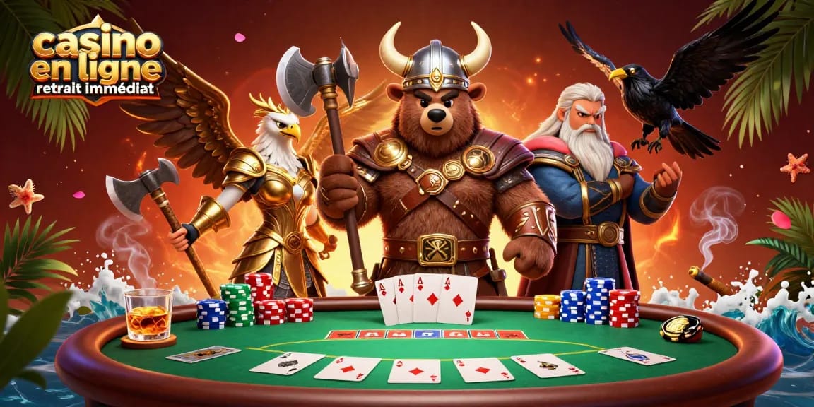Utilisez casino en ligne retrait immédiat pour découvrir un ours viking et une aigle valkyrie en action ludique.