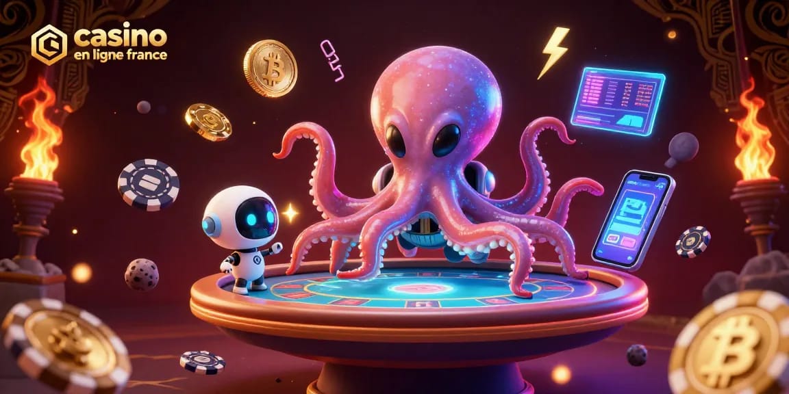 Découvrez l'univers exaltant du casino en ligne en France avec un poulpe extraterrestre enthousiaste au poker.